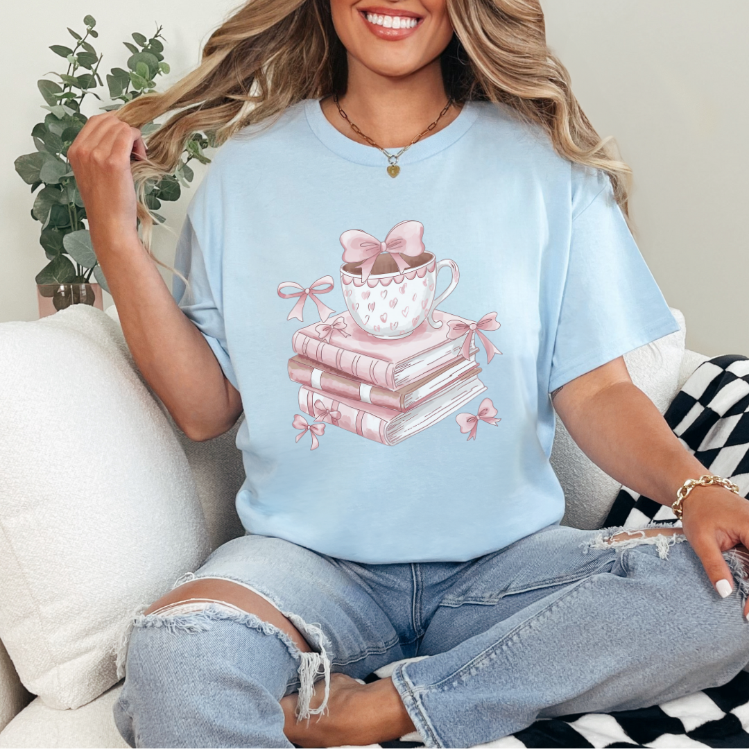 Cozy Reading Vibes Tee, Perfect Gift for Book Lovers, Soft Cotton T-Shirt with Cute Coffee and Book Design, Ideal for Birthdays, Cozy